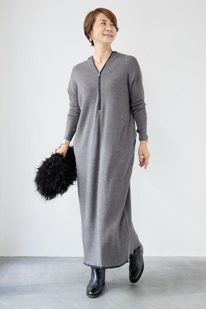 配色ジップニットワンピース