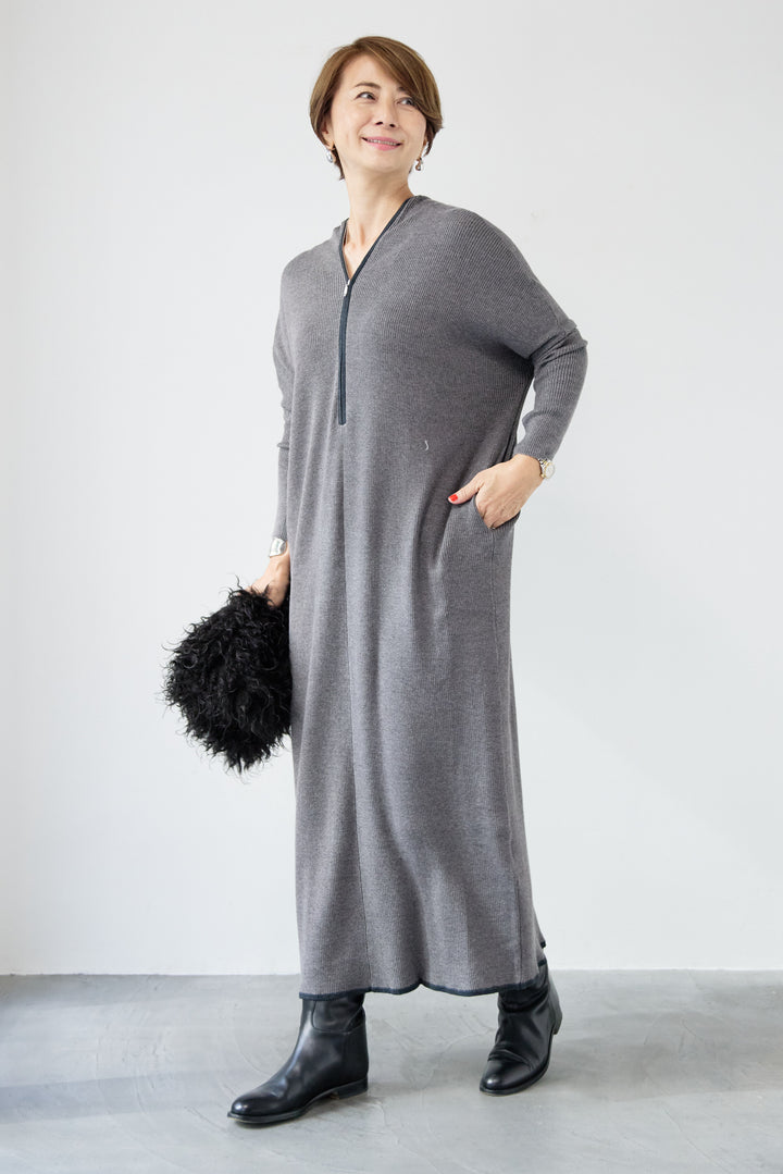 配色ジップニットワンピース