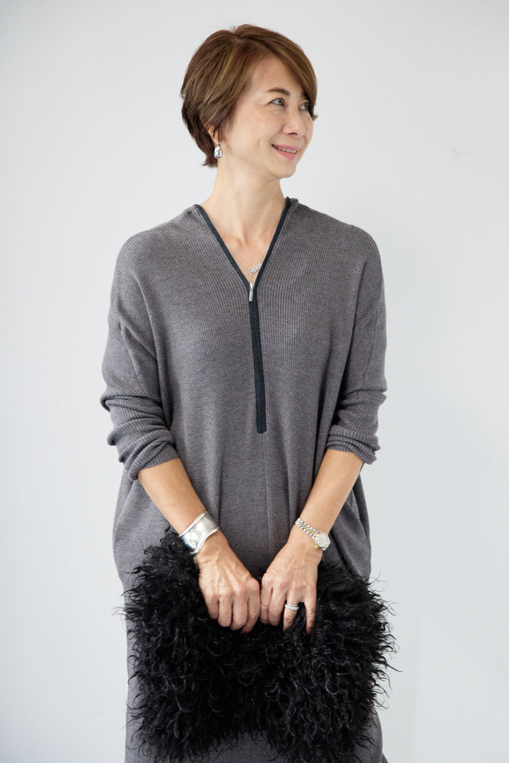 配色ジップニットワンピース