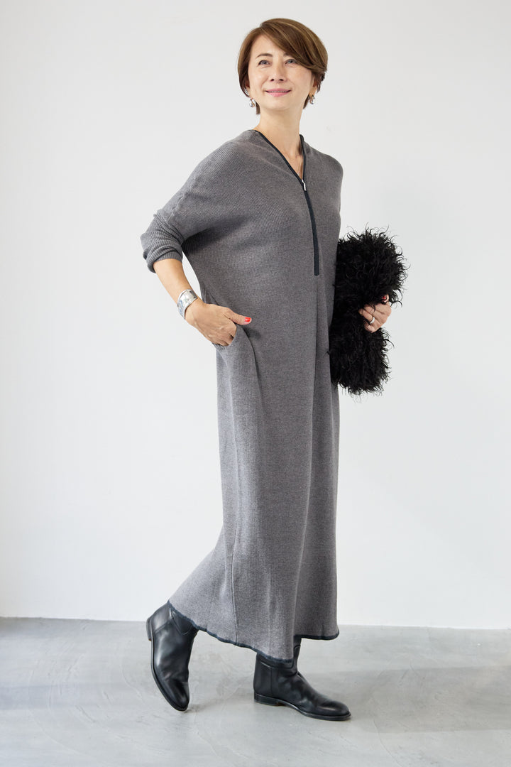 配色ジップニットワンピース