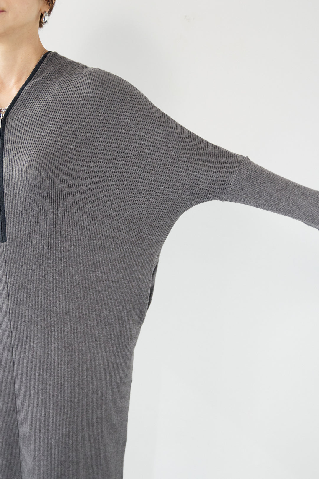 配色ジップニットワンピース