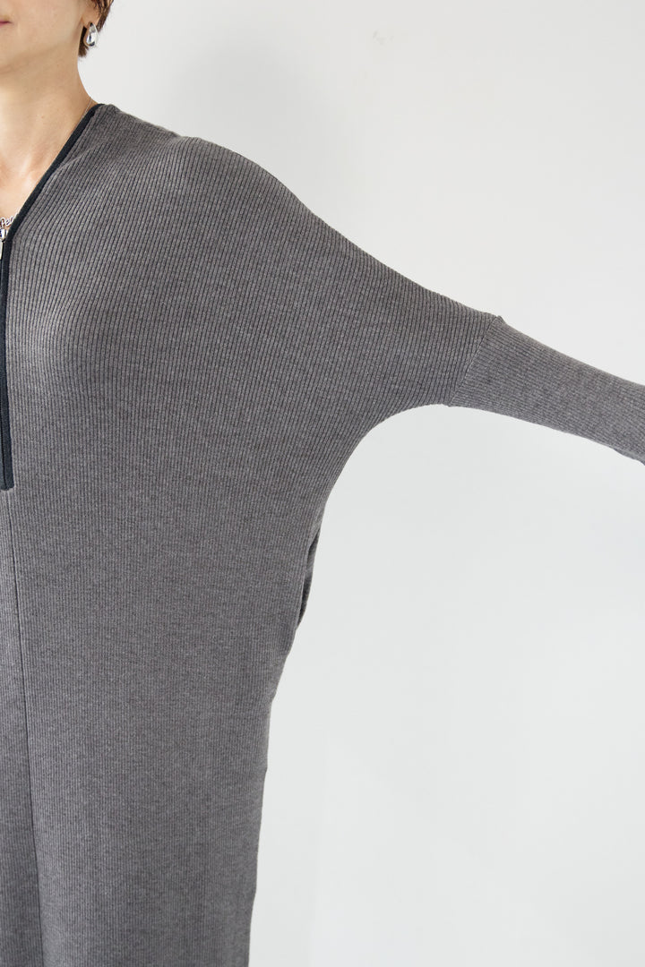 配色ジップニットワンピース