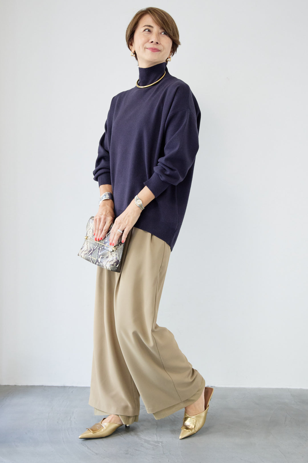 【防静電気】ハイネックやわもちニット