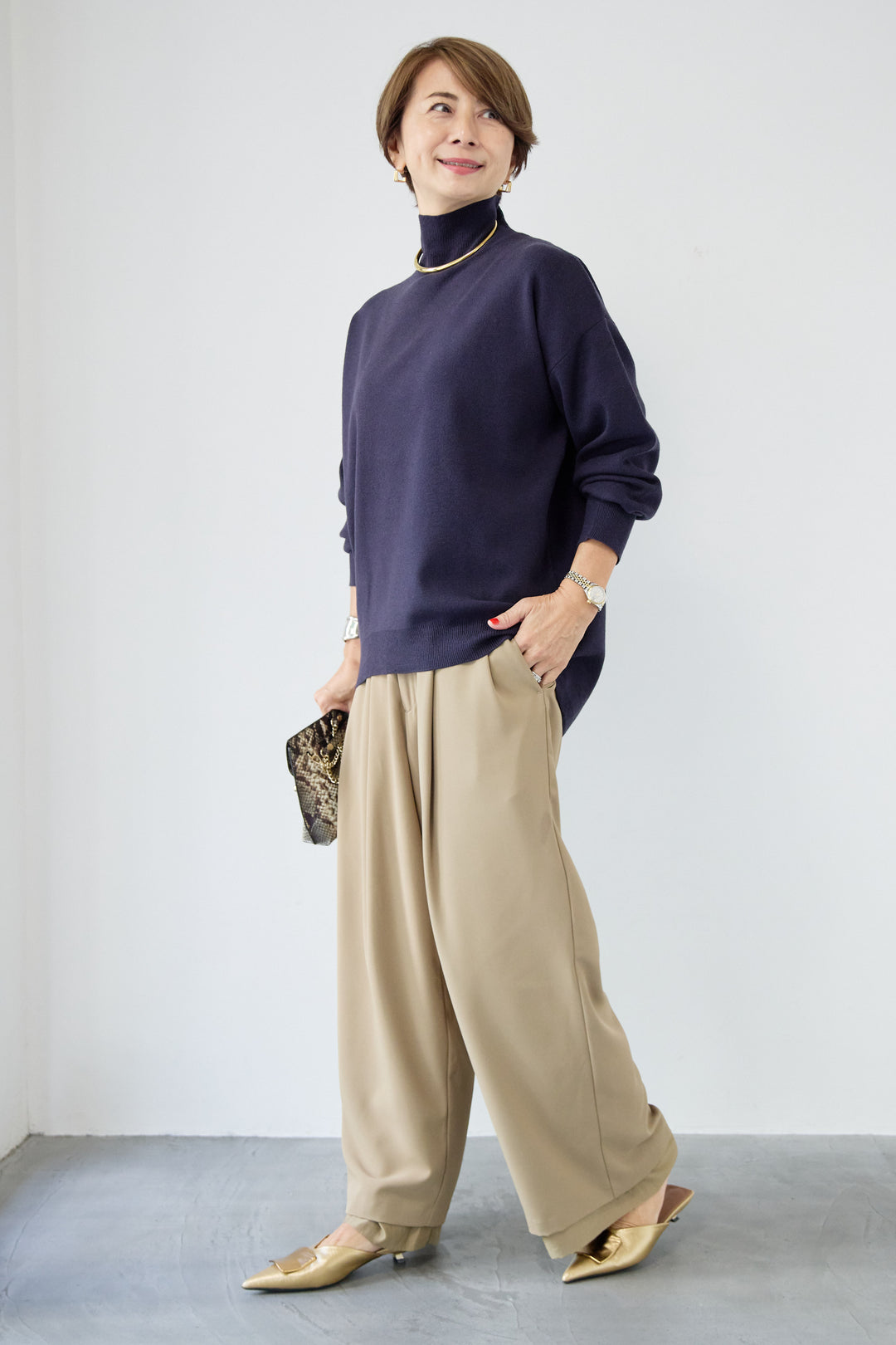 【防静電気】ハイネックやわもちニット