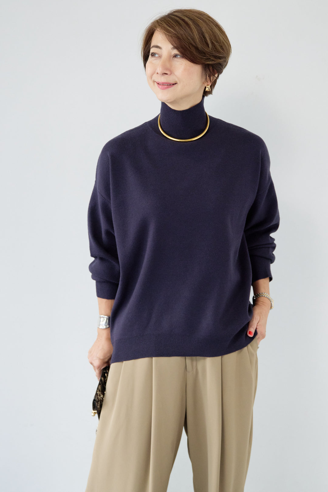 【防静電気】ハイネックやわもちニット