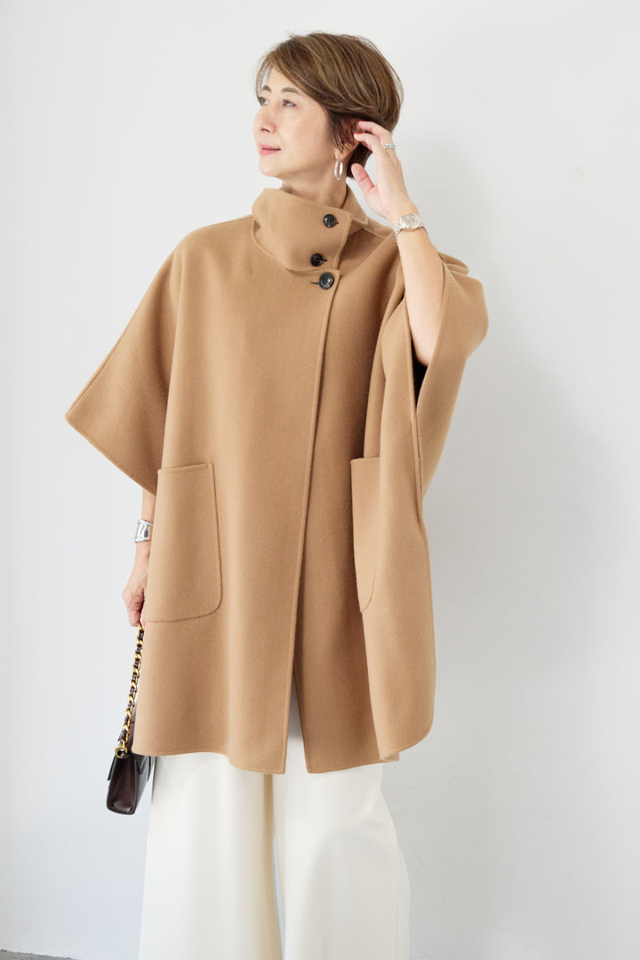 スタンドネックポンチョウールコート