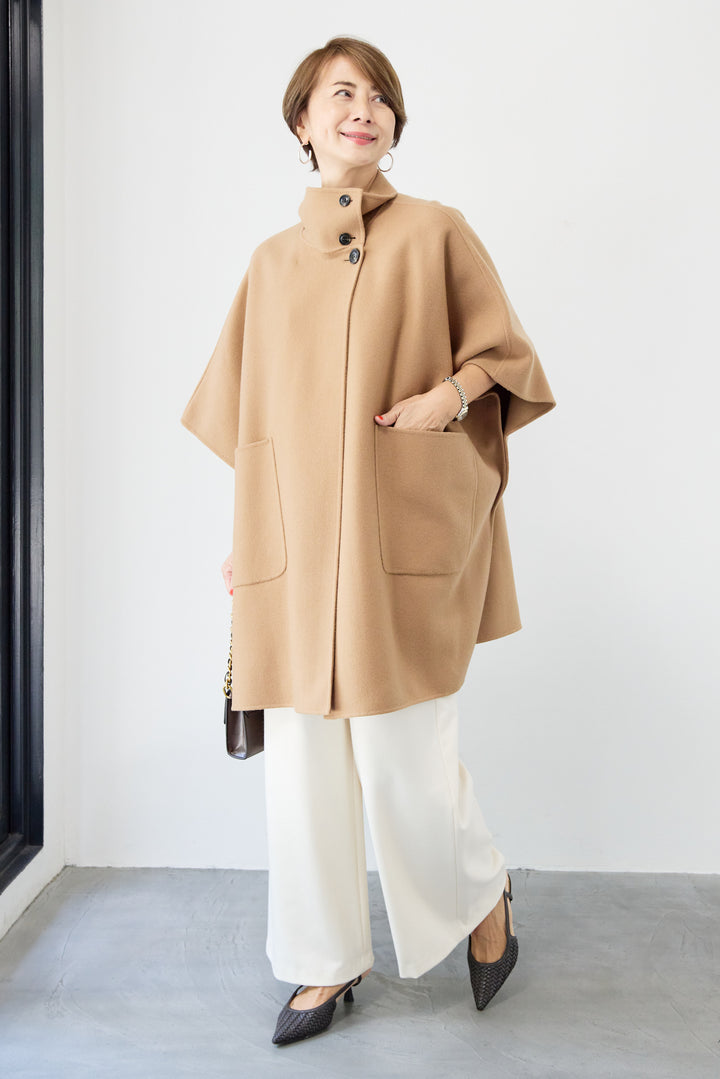 スタンドネックポンチョウールコート
