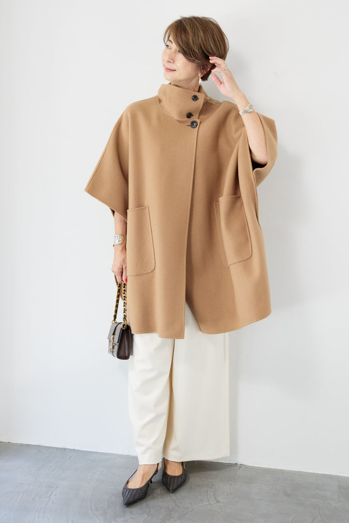 スタンドネックポンチョウールコート