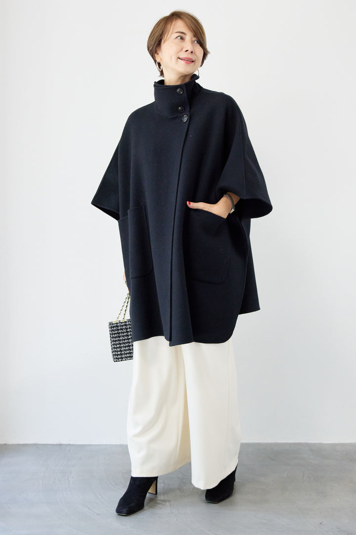 スタンドネックポンチョウールコート