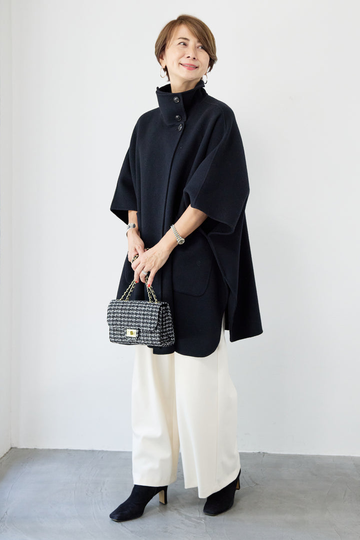 スタンドネックポンチョウールコート