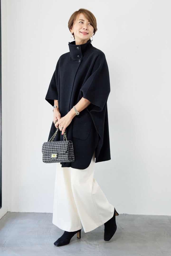 スタンドネックポンチョウールコート