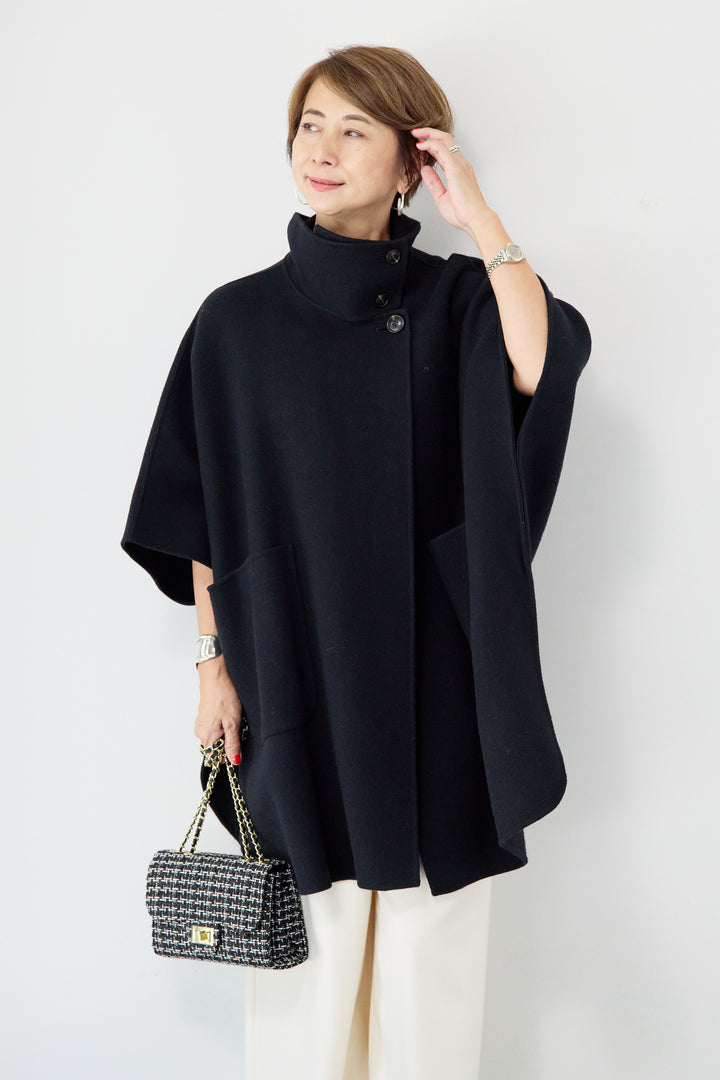 スタンドネックポンチョウールコート