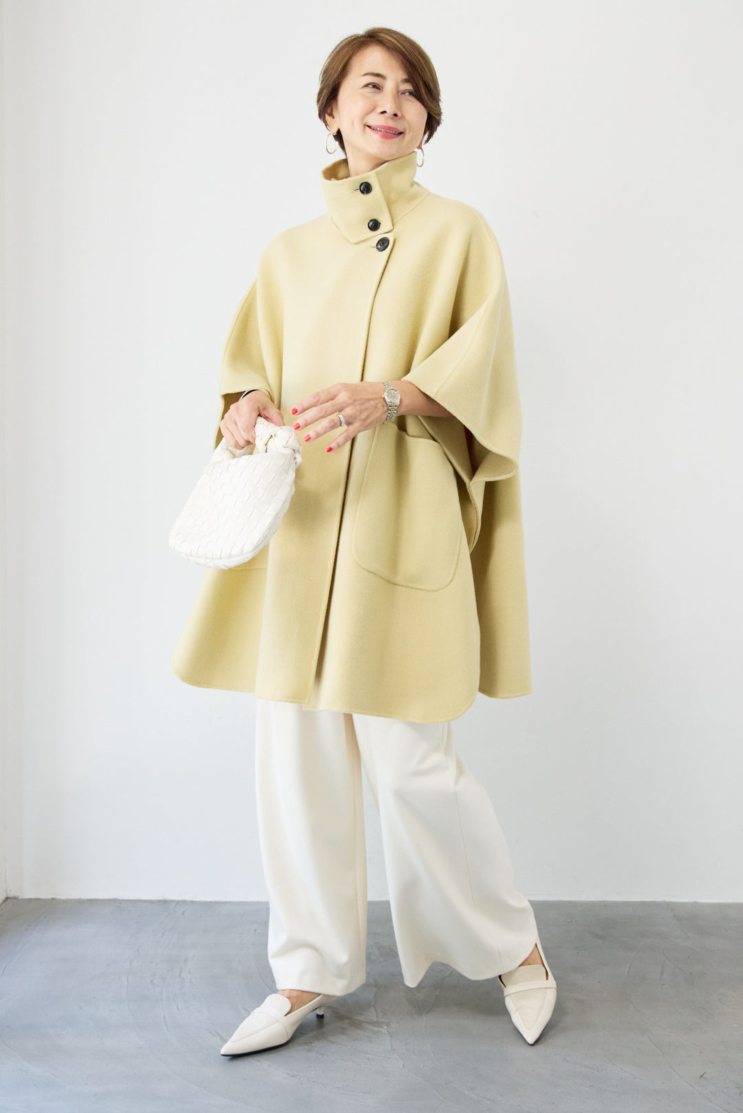 スタンドネックポンチョウールコート