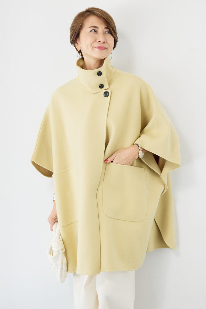 スタンドネックポンチョウールコート