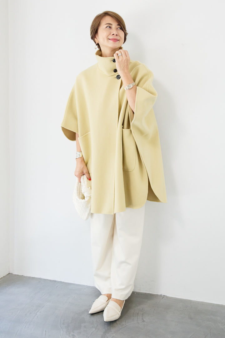 スタンドネックポンチョウールコート