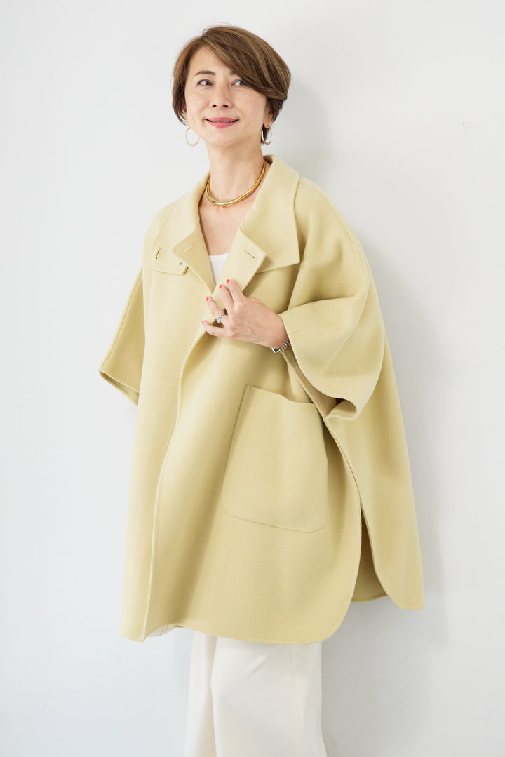 スタンドネックポンチョウールコート