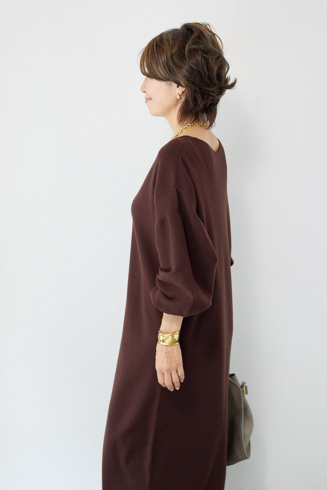 【防静電気】前後2WAY配色ラインやわもちニットワンピース