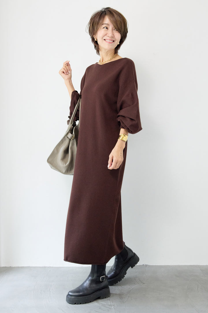 【防静電気】前後2WAY配色ラインやわもちニットワンピース