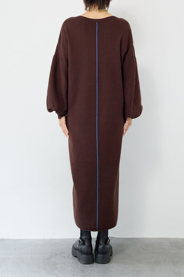 【防静電気】前後2WAY配色ラインやわもちニットワンピース