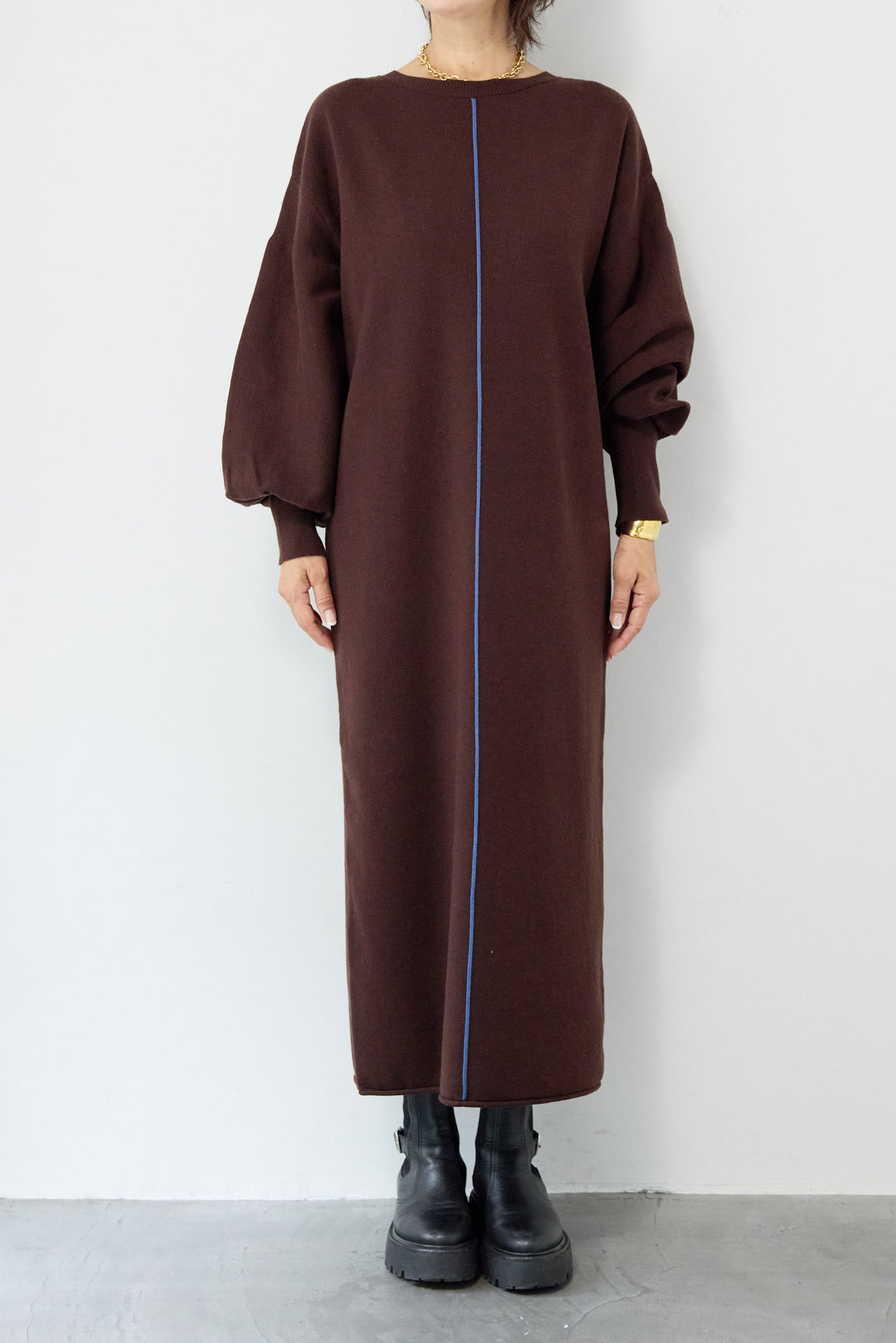 【防静電気】前後2WAY配色ラインやわもちニットワンピース