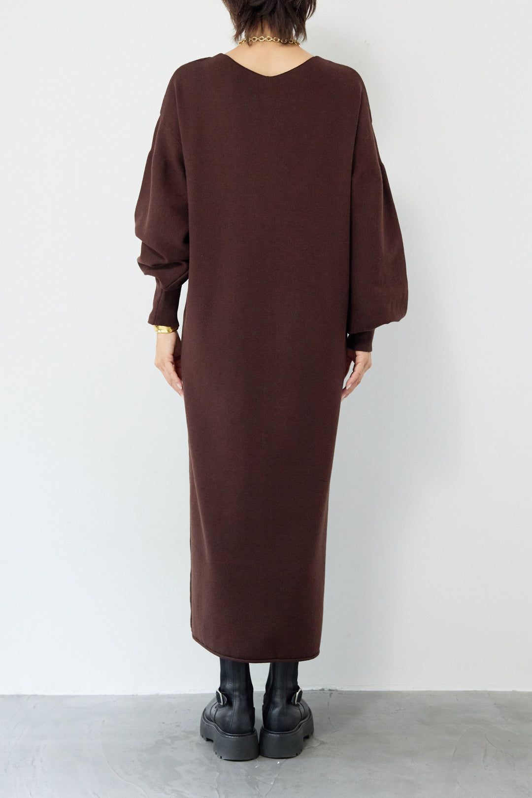 【防静電気】前後2WAY配色ラインやわもちニットワンピース