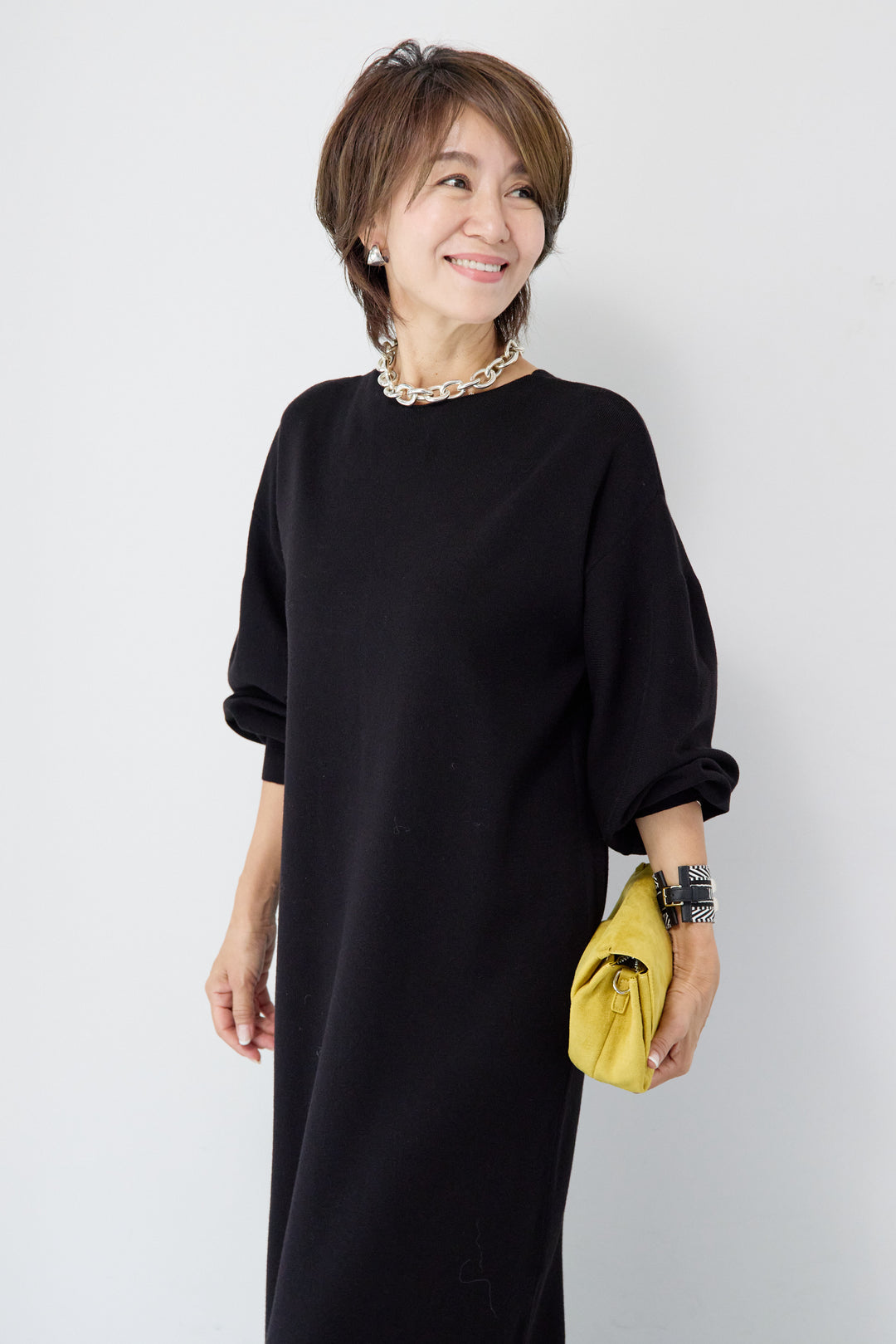 【防静電気】前後2WAY配色ラインやわもちニットワンピース