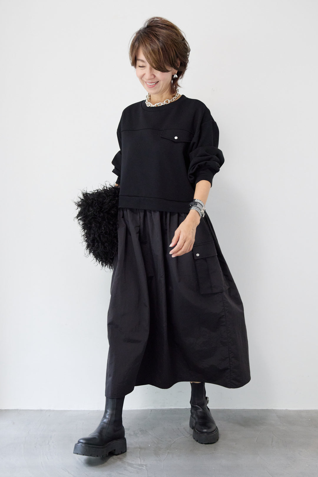 異素材ドッキングワンピース