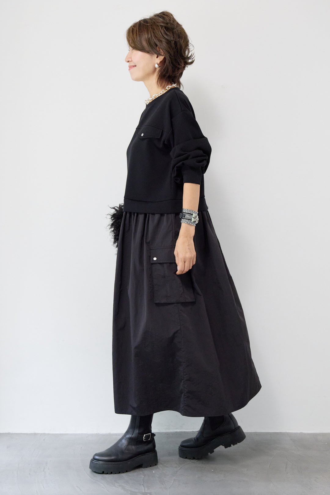 異素材ドッキングワンピース