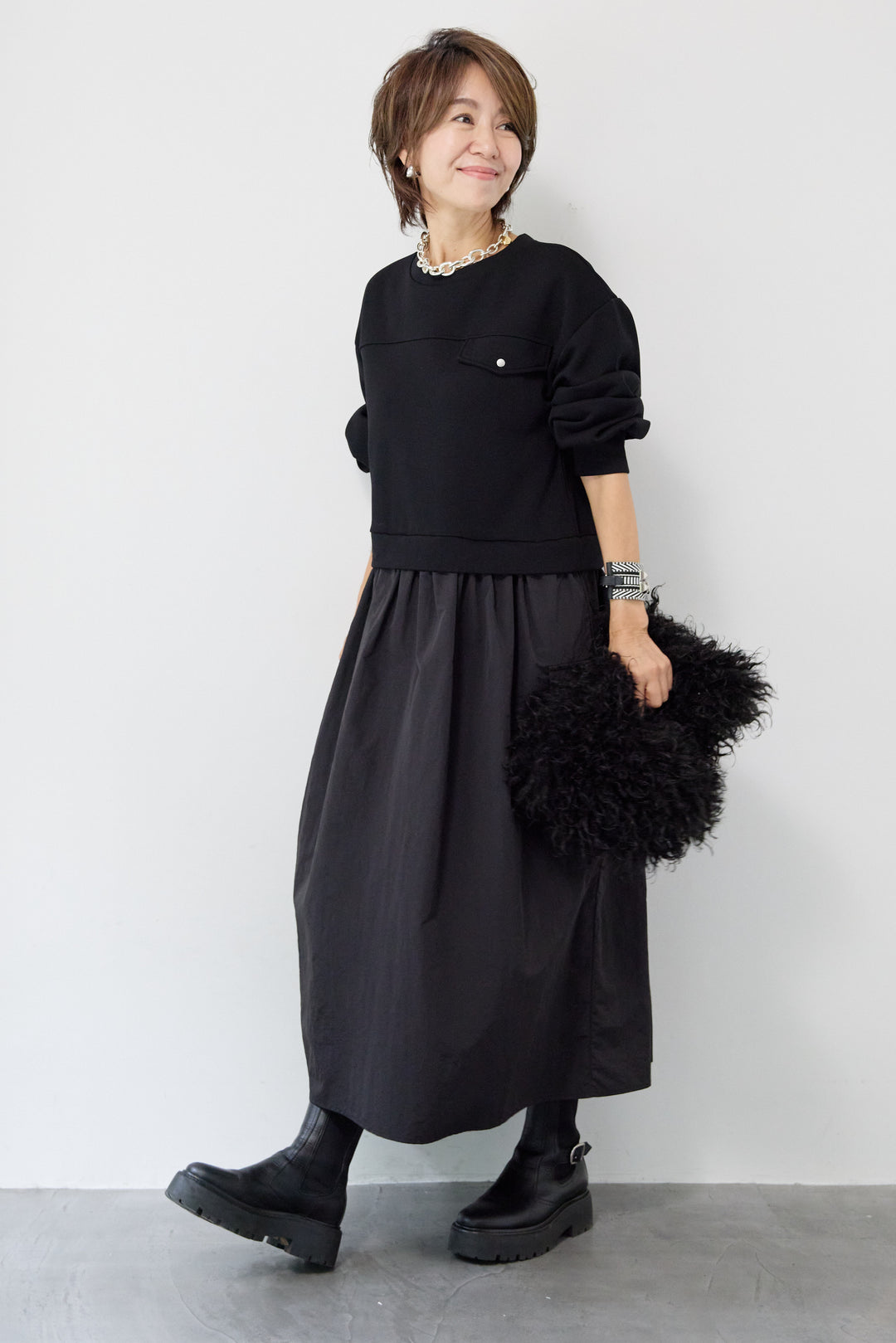 異素材ドッキングワンピース