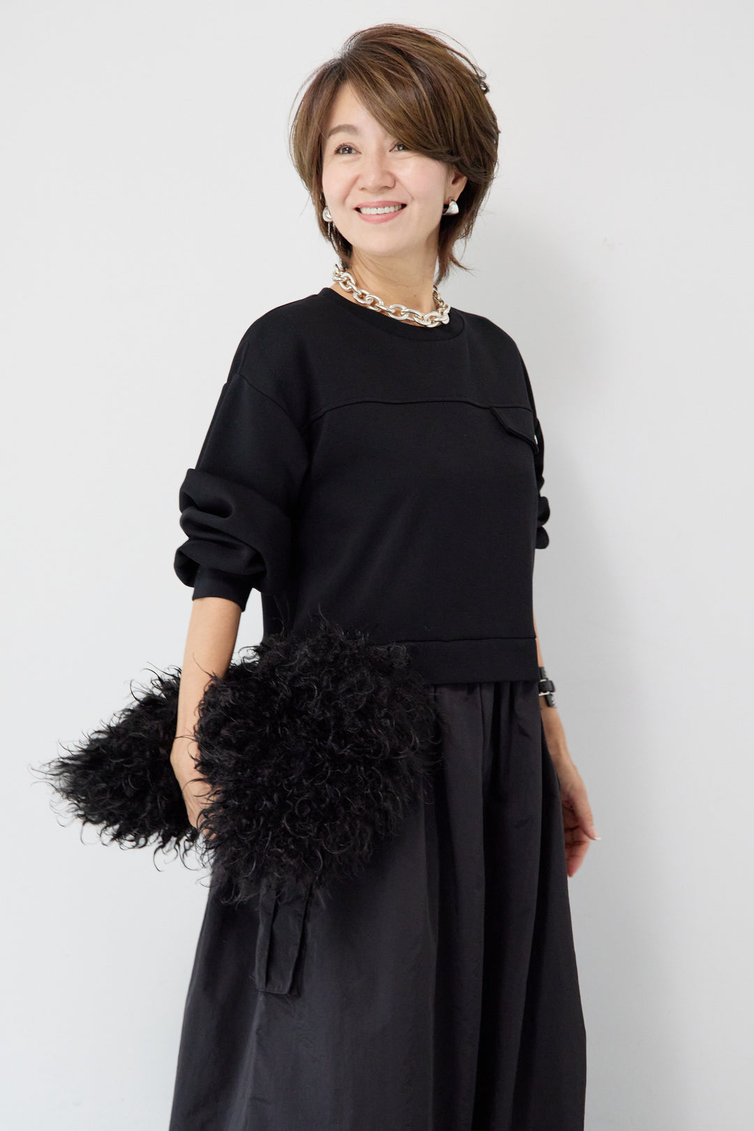 異素材ドッキングワンピース