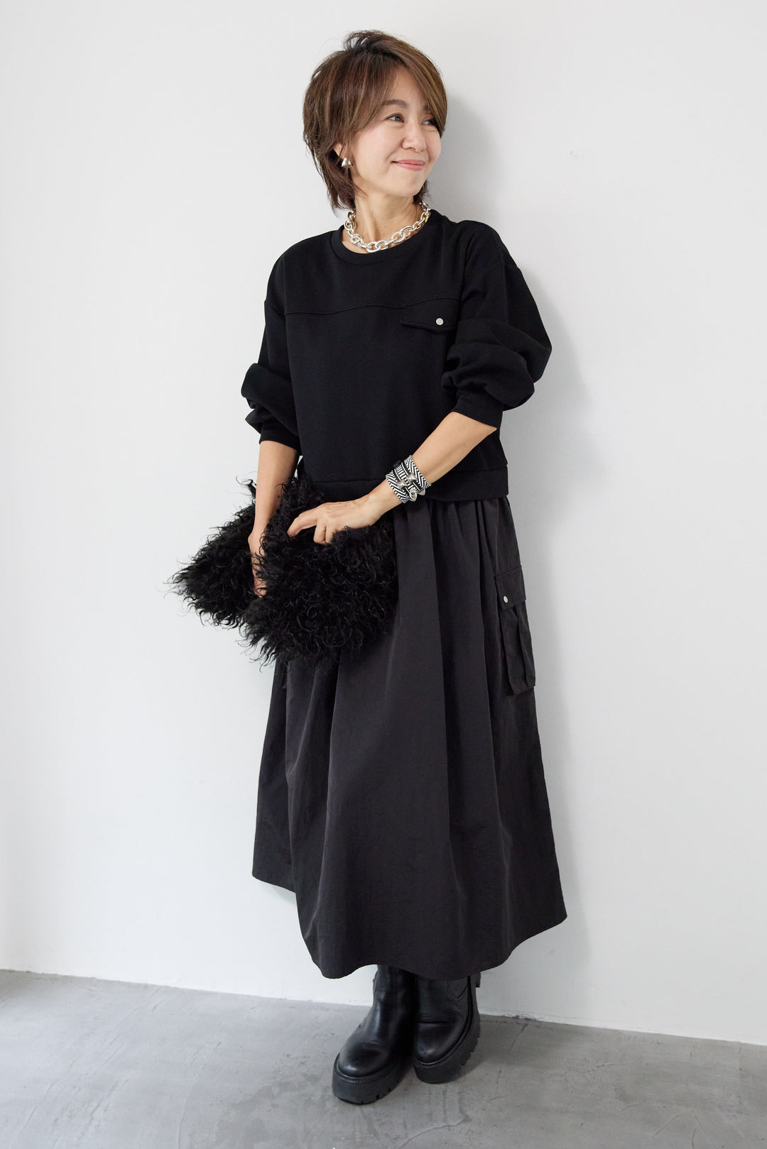 異素材ドッキングワンピース