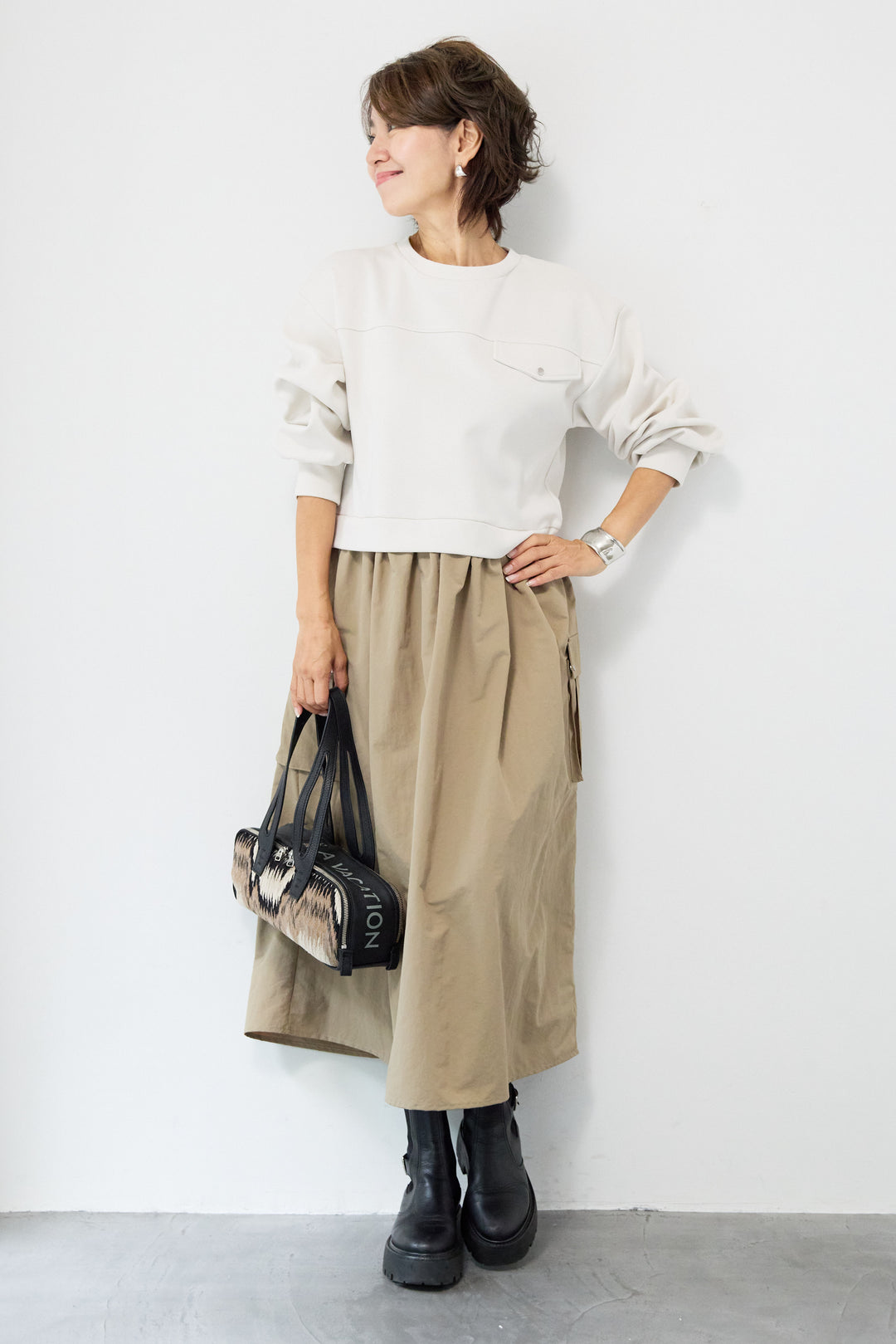 異素材ドッキングワンピース