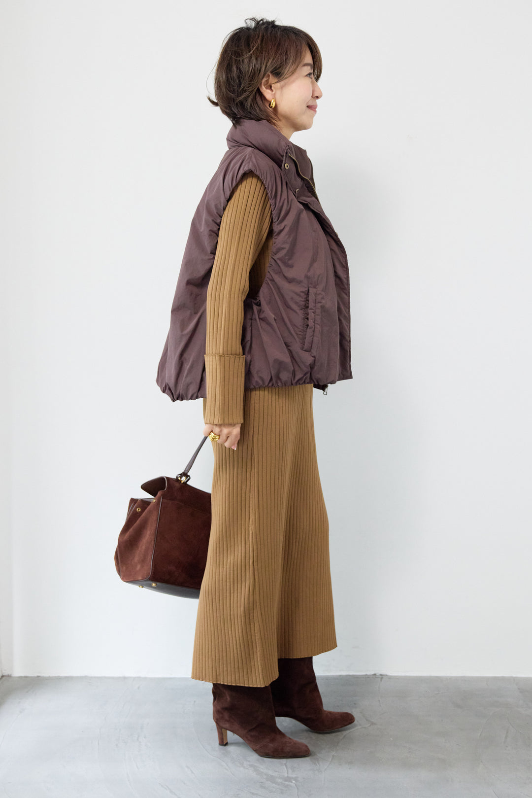 リブニットロングワンピース