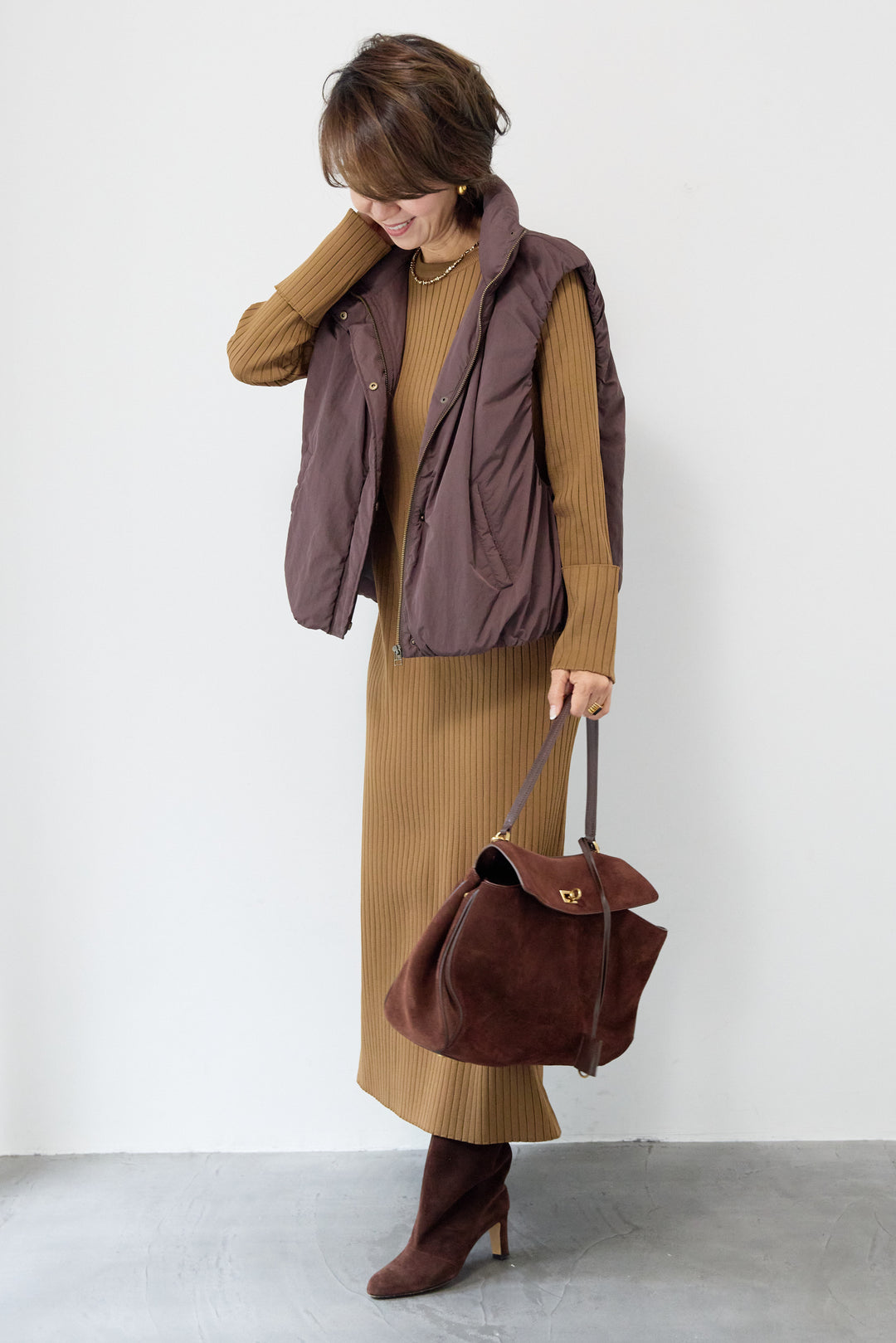 リブニットロングワンピース