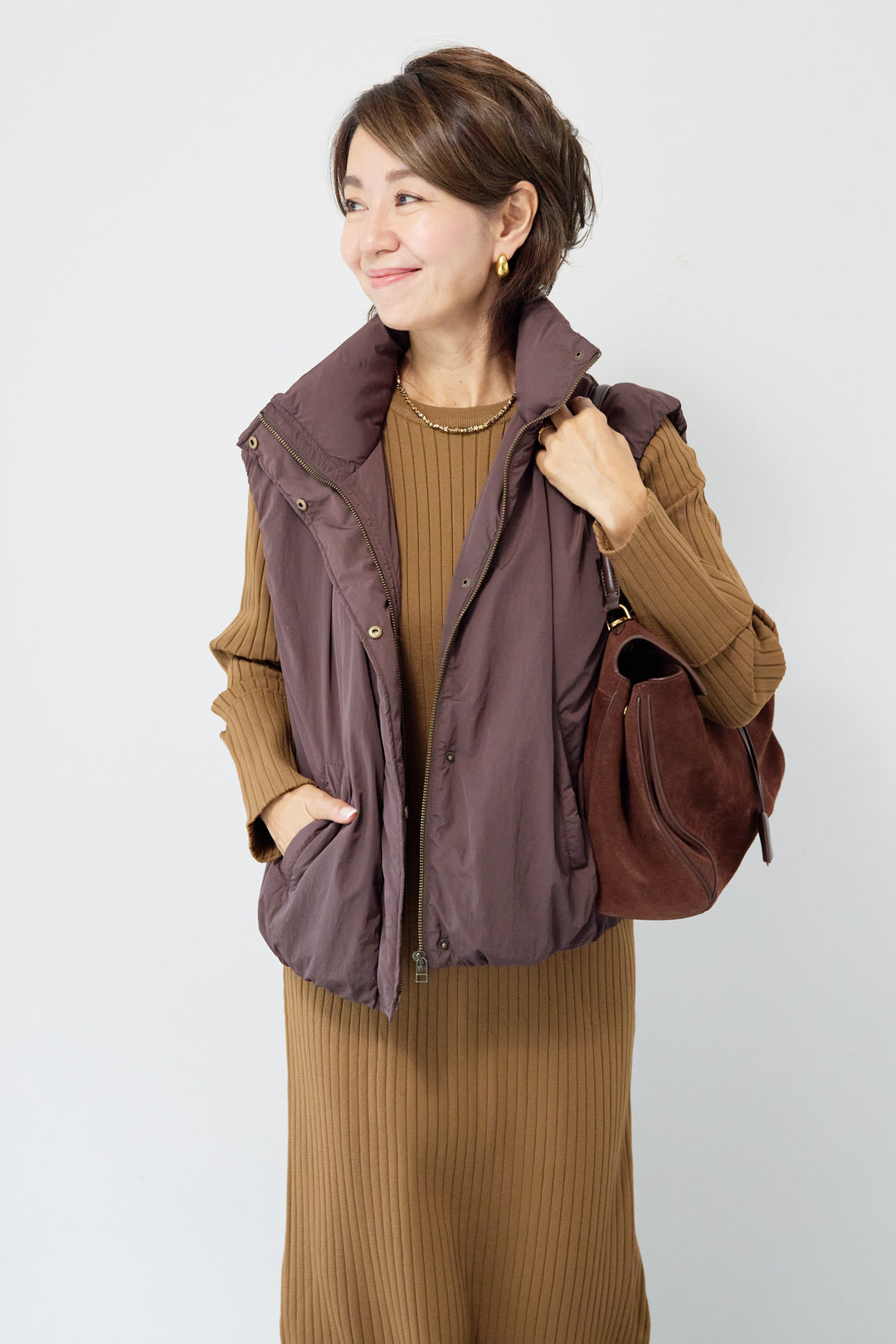 薄中綿バルーンベスト