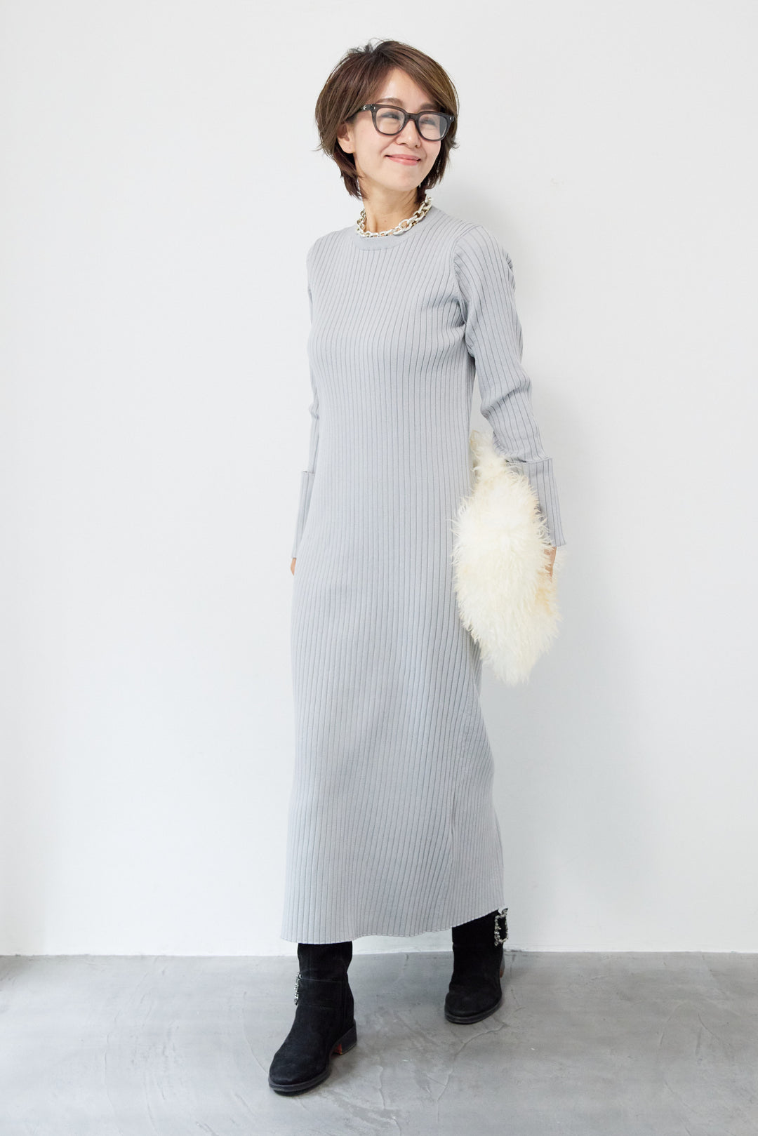 リブニットロングワンピース