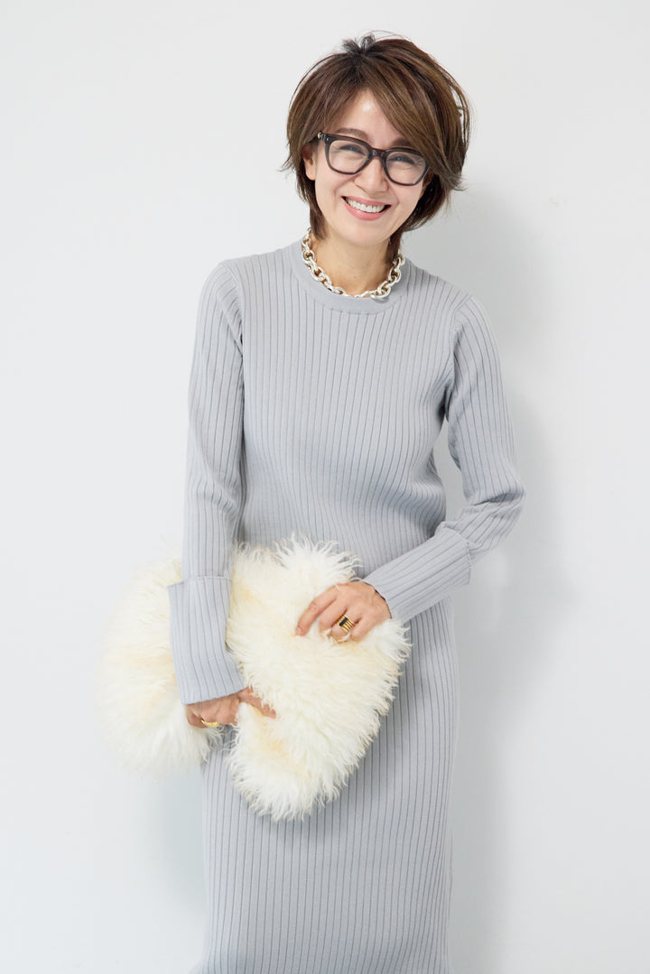 リブニットロングワンピース