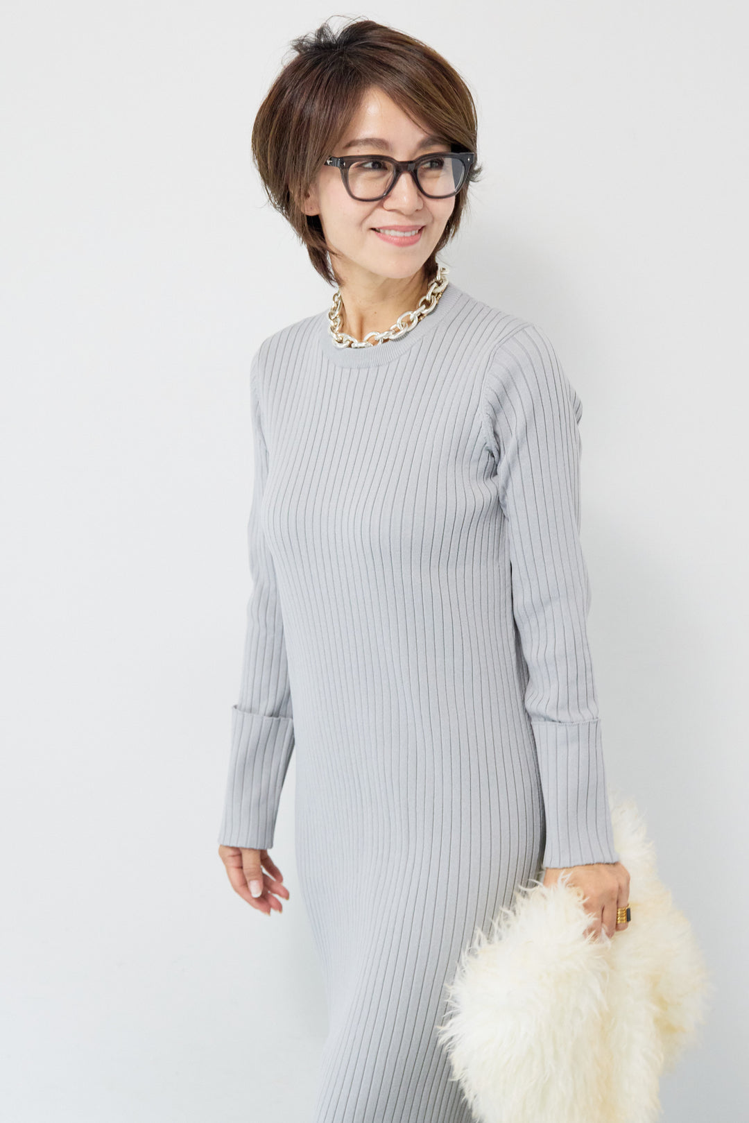 リブニットロングワンピース