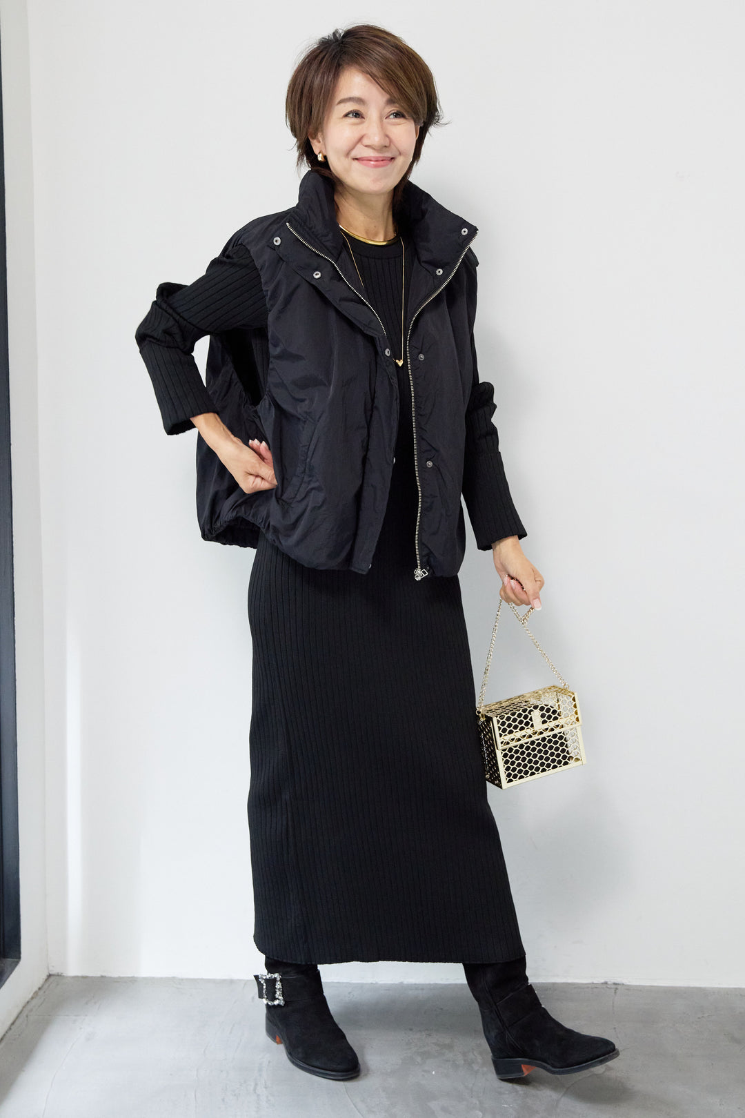 リブニットロングワンピース