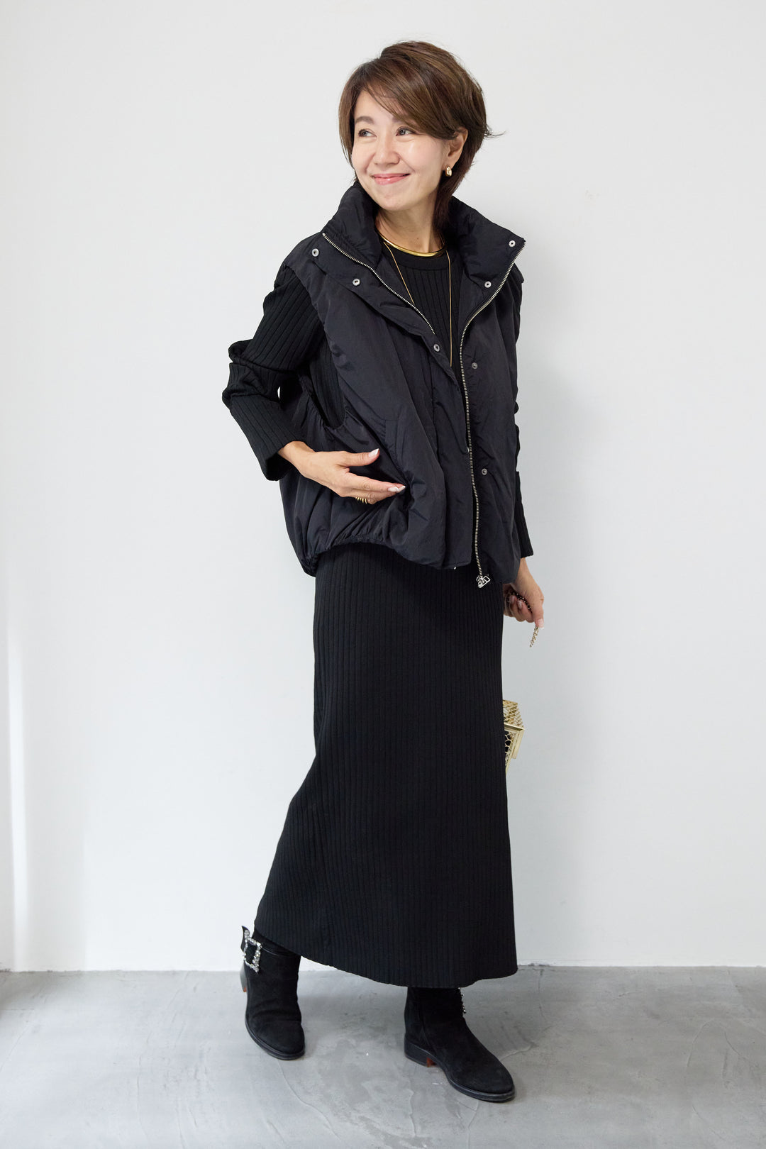 リブニットロングワンピース