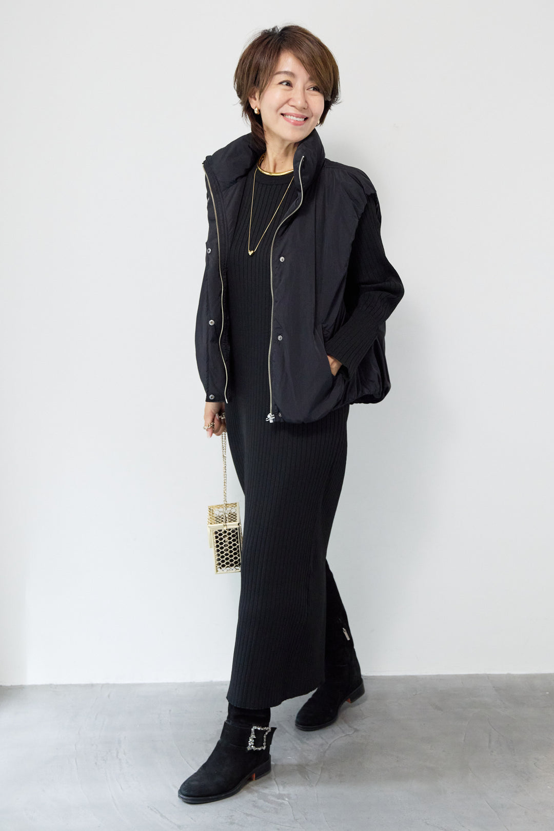 リブニットロングワンピース