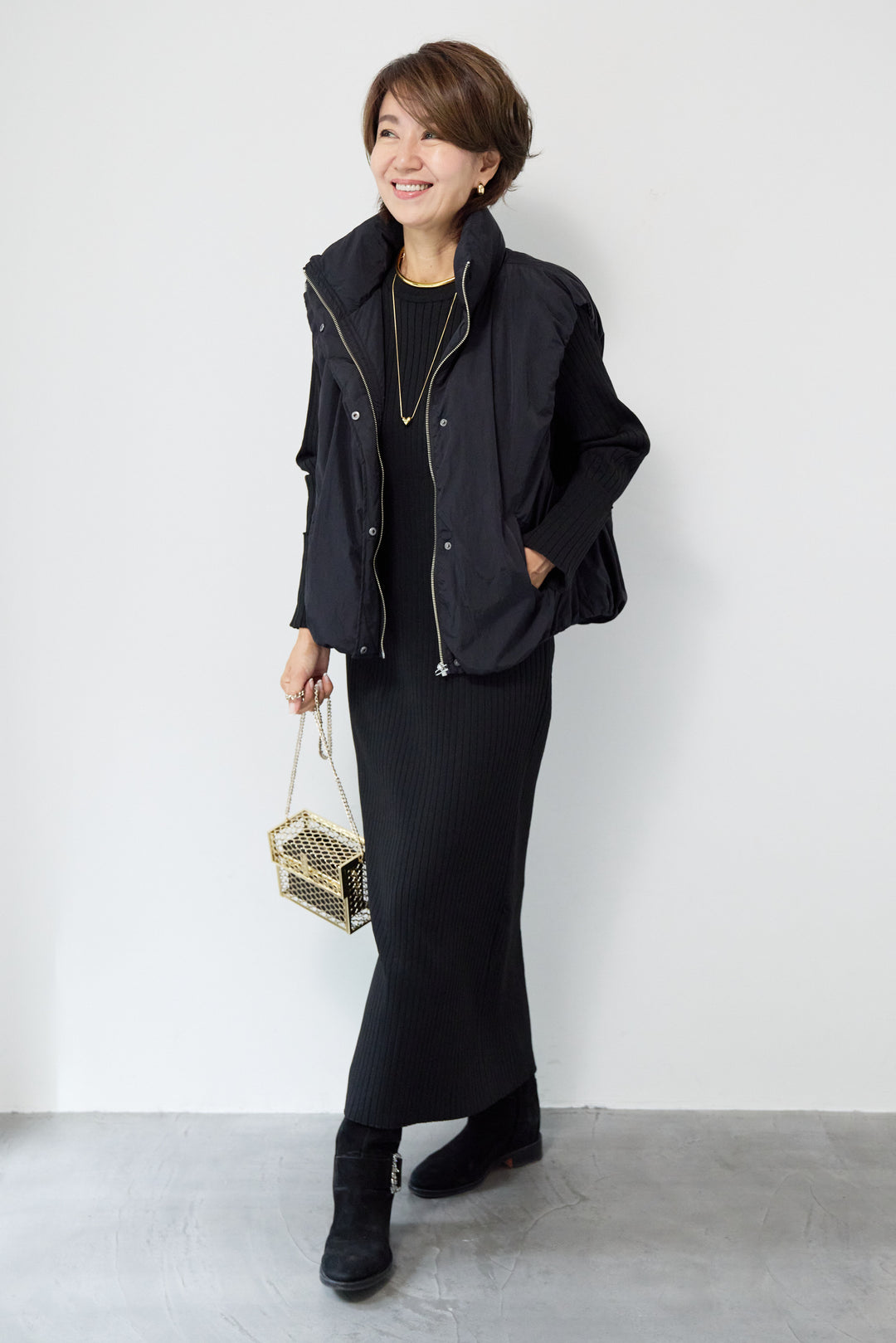 リブニットロングワンピース