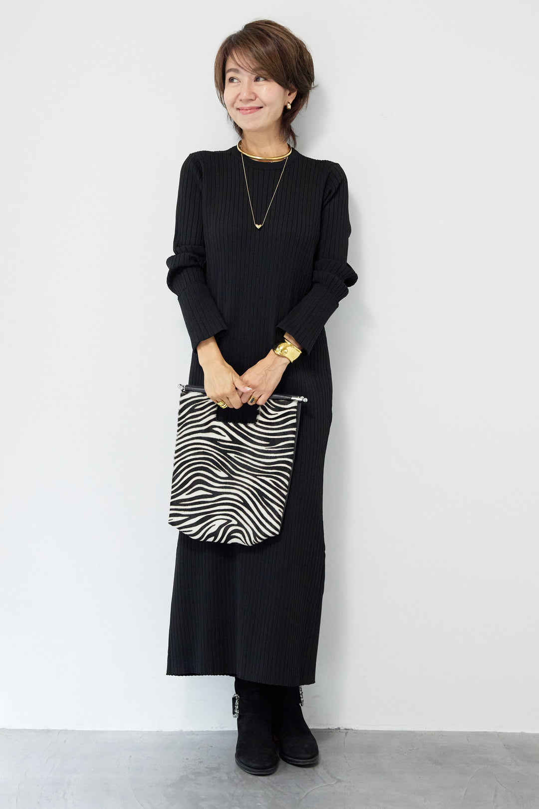 リブニットロングワンピース