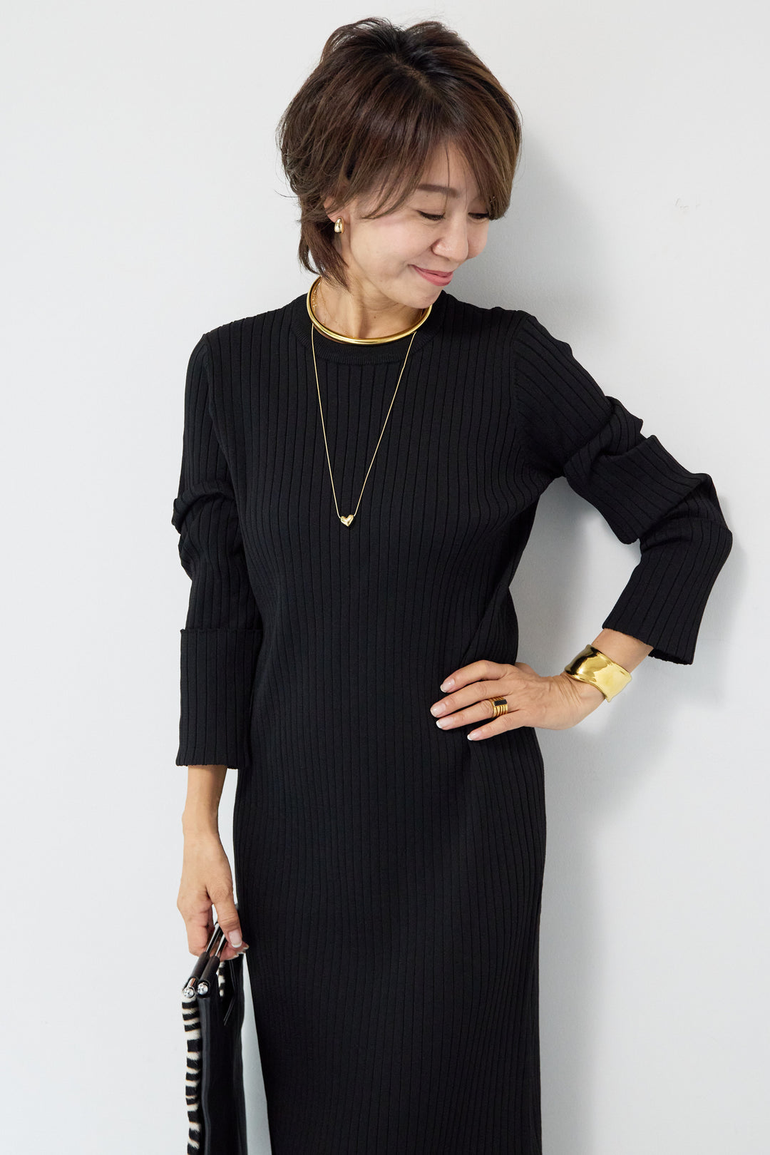 リブニットロングワンピース