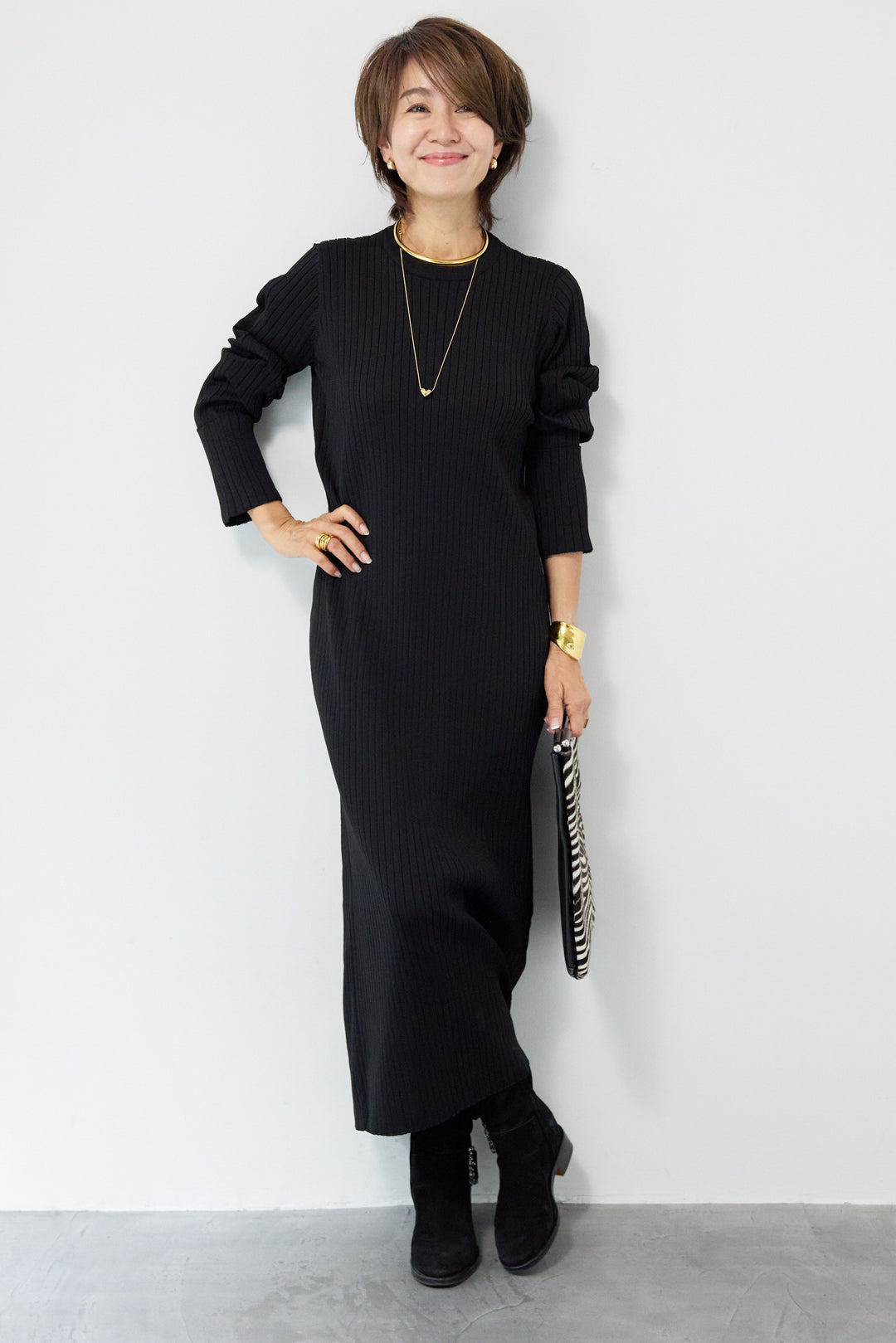 リブニットロングワンピース