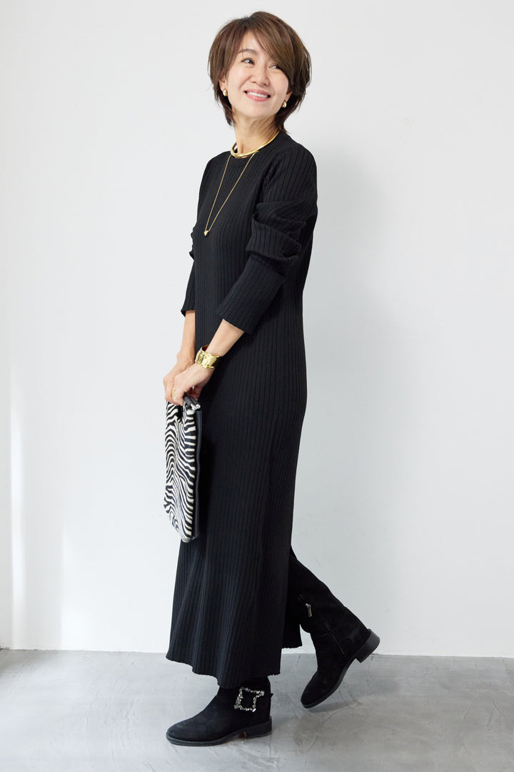 リブニットロングワンピース