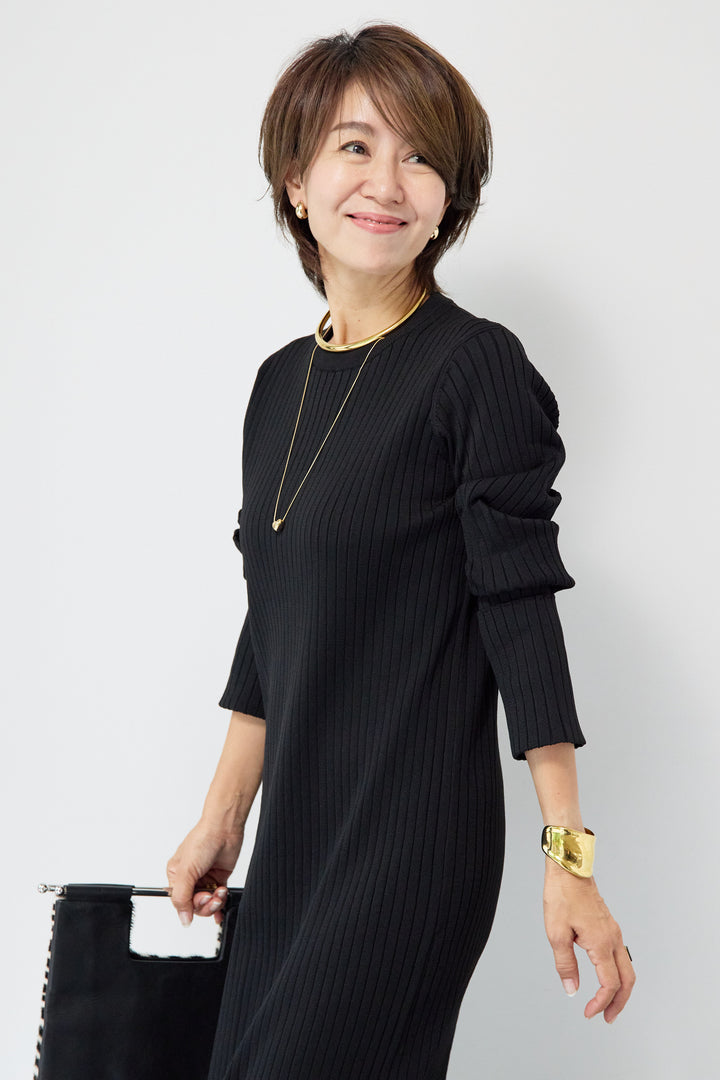 リブニットロングワンピース