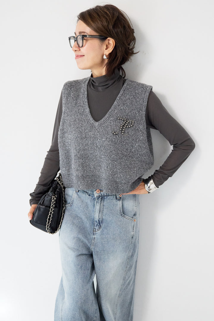 ビーズロゴショートベスト