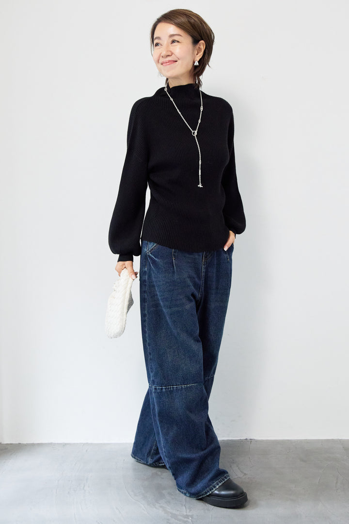 ボリュームスリーブリブニット