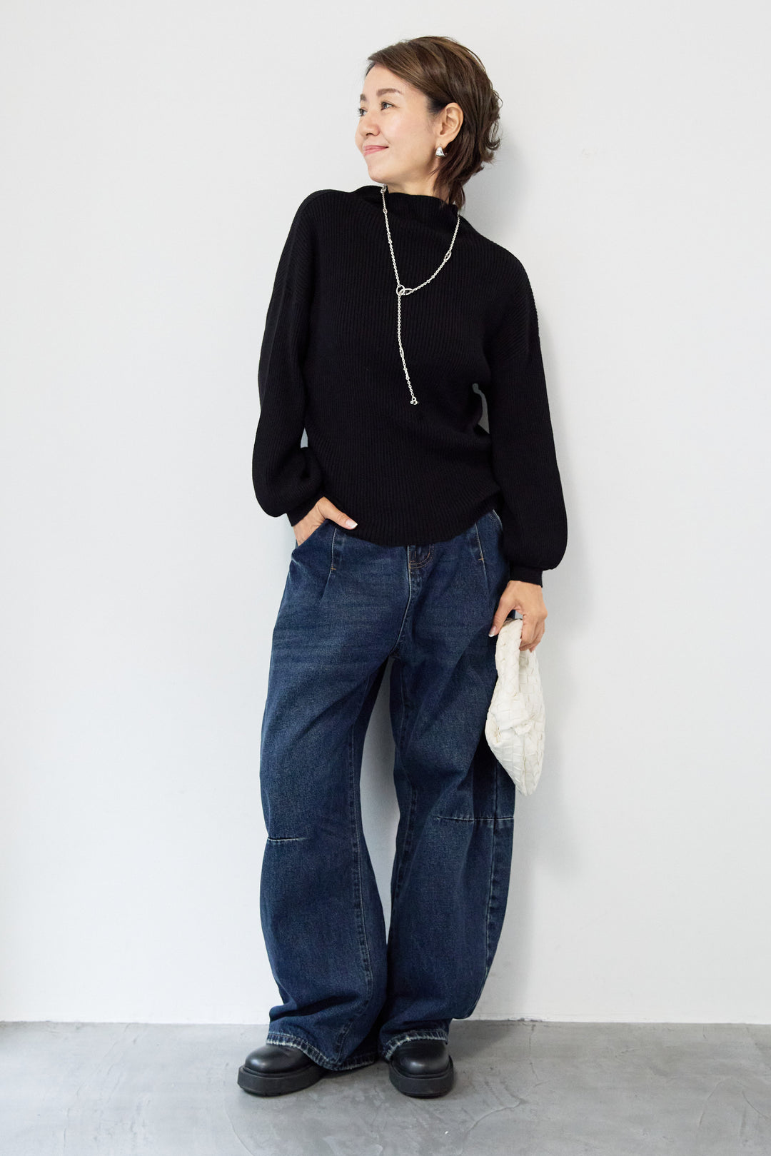 ボリュームスリーブリブニット